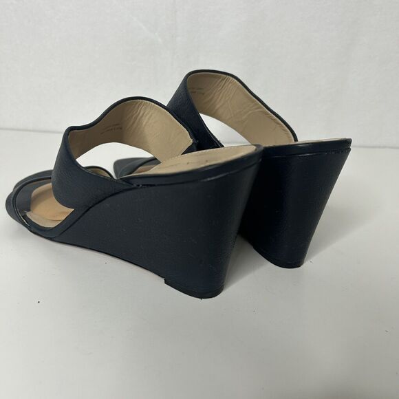 Via Spiga Womens 9.5 Blue Leather Wedge Open Toe Sandals Shoes - Picture 3 of 7